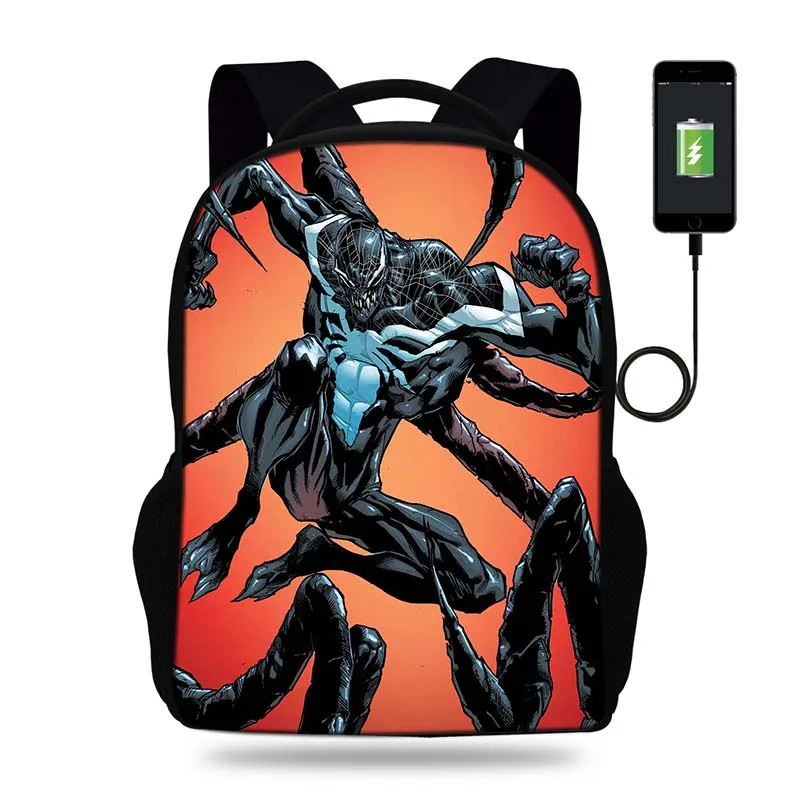 Новый дизайн аниме Venom школьная сумка для мальчиков USB зарядка средняя школа