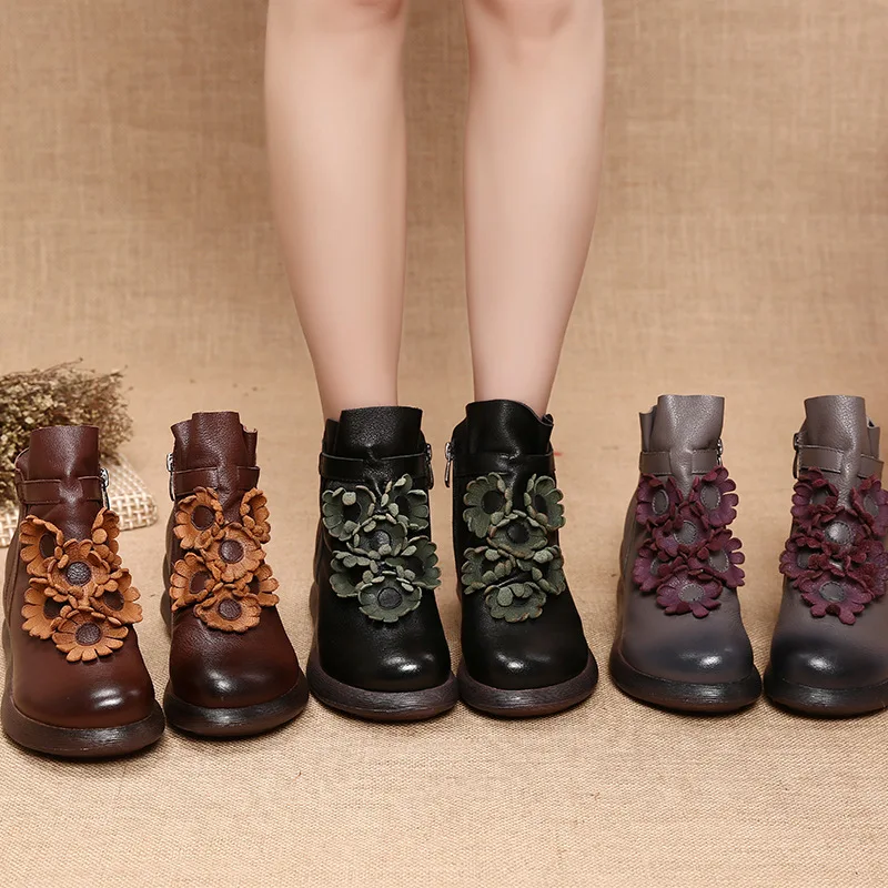 2018 г. осенние и зимние новые кожаные ботинки ручной работы цветок склонах кожа