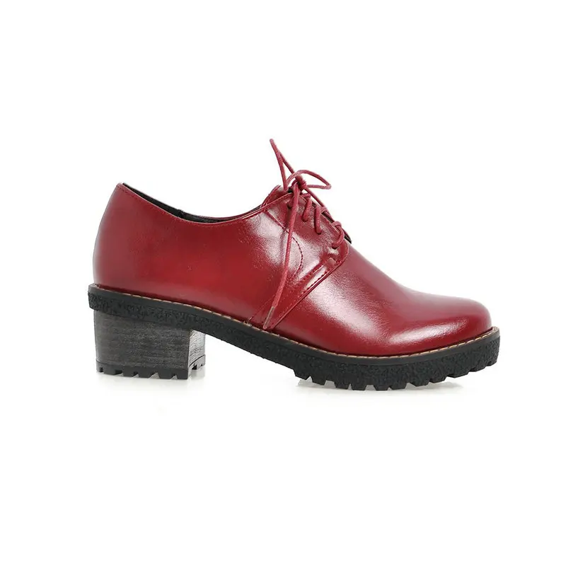 Classic 4 Color Spring/Autumn Round Toe Girls Party Shoes Square High Heels Lace Up Pu Soft Leather Solid Women Pumps Black 5cm | Обувь