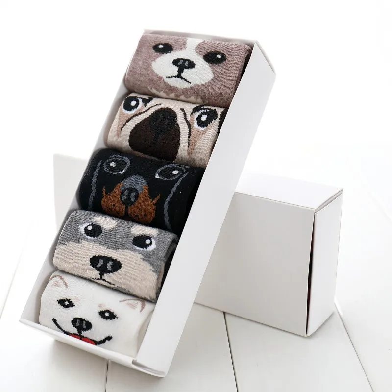 5 пар Женские Дышащие носки башмачки для счастливых женщин с рисунком мопса