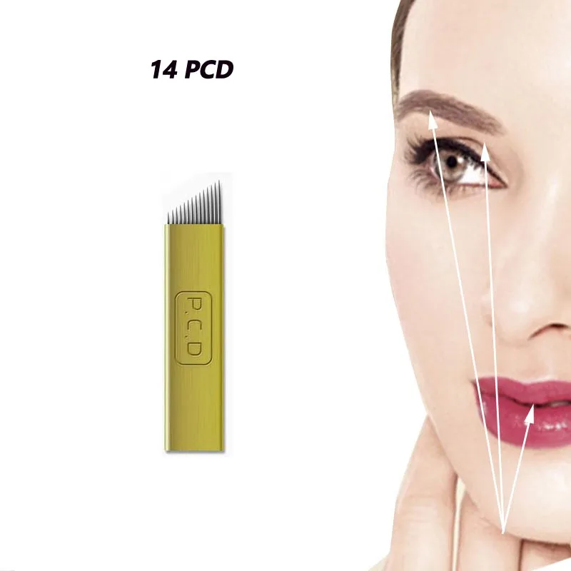 

14 Pins золотистый цвет microblading PCD татуировки иглы для глаз бровей татуировки с бесплатной доставкой