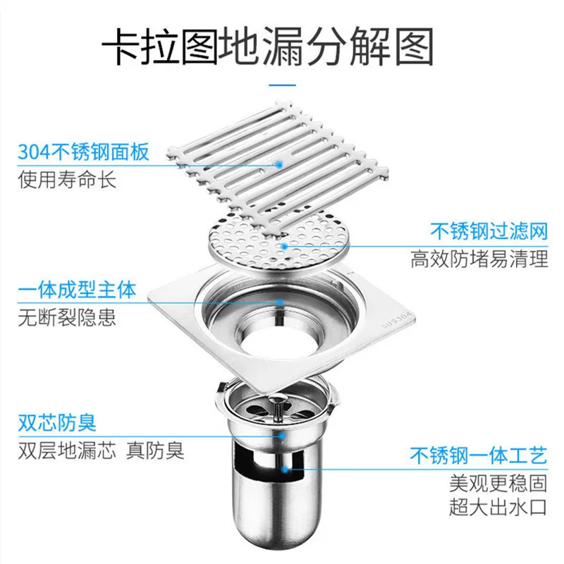 Квадратный водосток для душа с отверстием под сливное основание матовой
