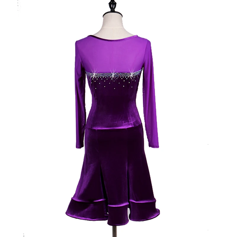 Женское платье для латиноамериканских танцев фиолетовое соревнований