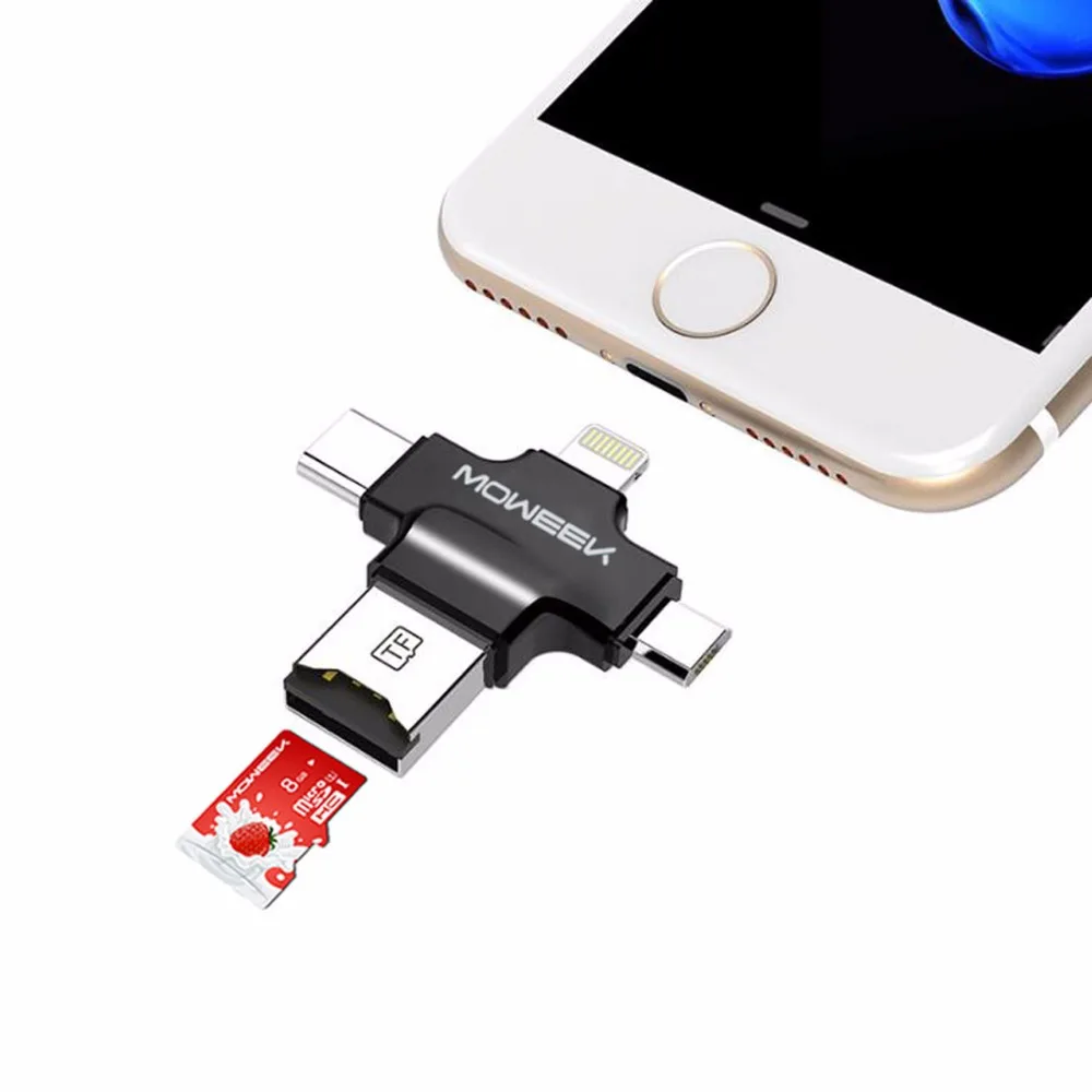 Moweek мульти Функция 4 в 1 кард ридер Тип c/Lightning/Micro USB/USB 2 0 все Micro SD для iPhone 5/5S/6/6 plus/6s|all