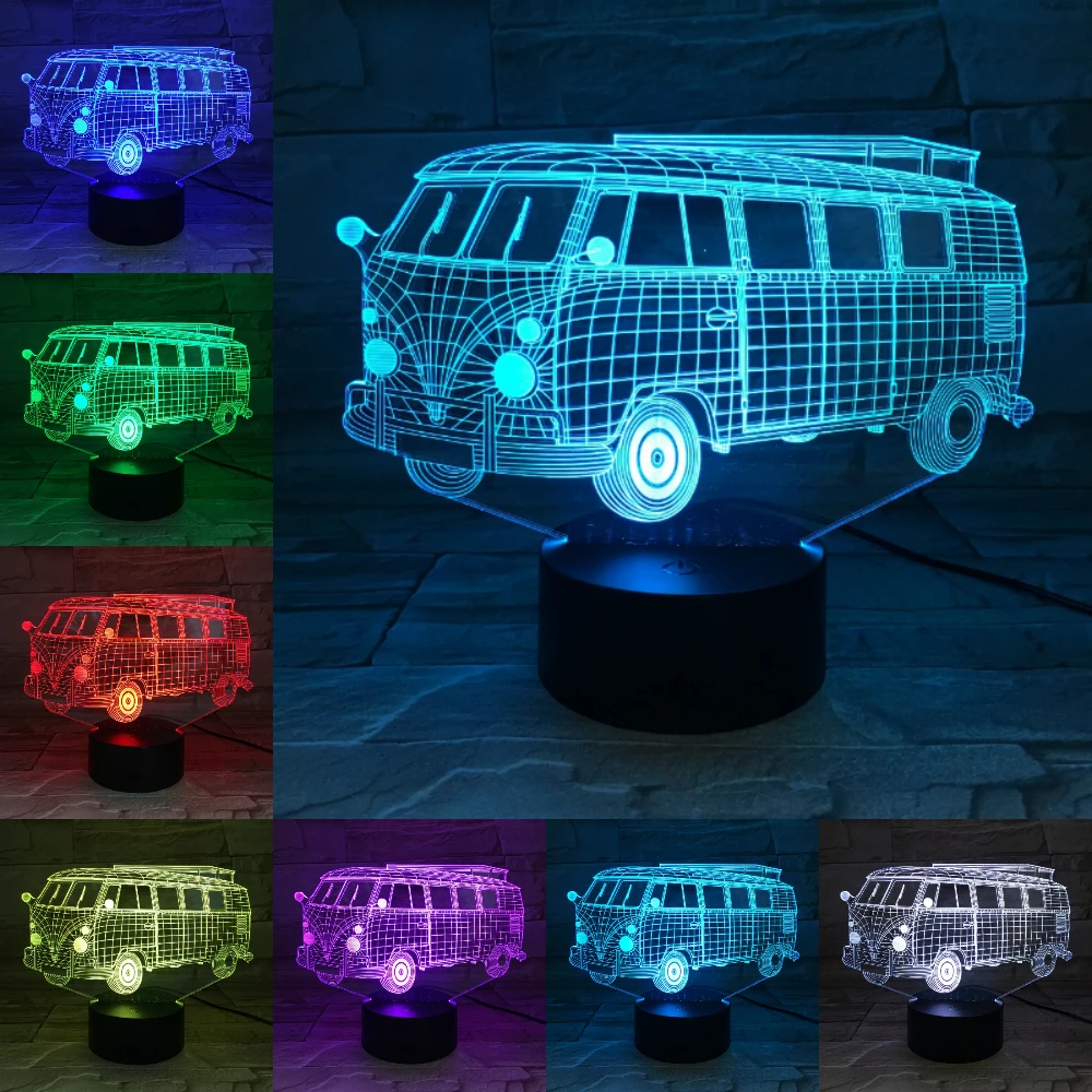 3D светильники для кемпинга школьного автобуса светодиодная цветная акриловая