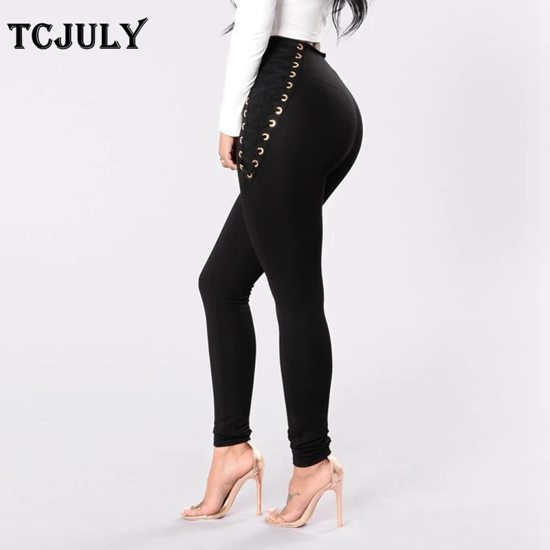 Женские брюки карандаш TCJULY черные облегающие с пряжкой для глаз уличная одежда
