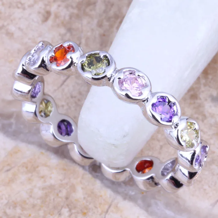 Вежливое многоцветный Multigem 925 пробы серебро высококачественное кольцо Размер