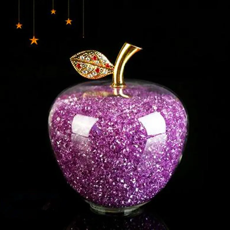 Purple Рождественские подарки Хрустальное яблоко миниатюрное с цветной начинкой роскошное стекло рождественское яблоко ремесла украшение дома аксессуары - Цвет: Purple