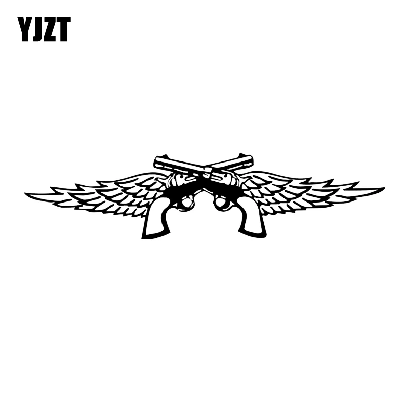 

YJZT 19.5*4.6CM Interesting Wings And The Gun Car Sticker Vinyl Decoration High Quality Black Silver C12-0225