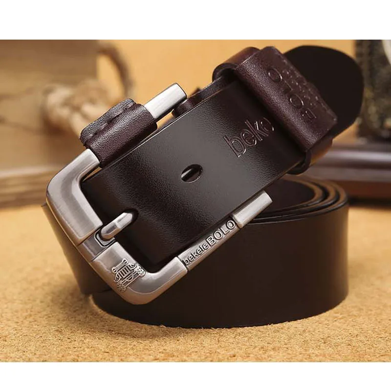 Кофе bekele BOLO мужской ремень Vintage Style Pin Buckle Cow Genuine Leather Belts For Men 105-125cm High Quality Mens Belt - Цвет: Кофе