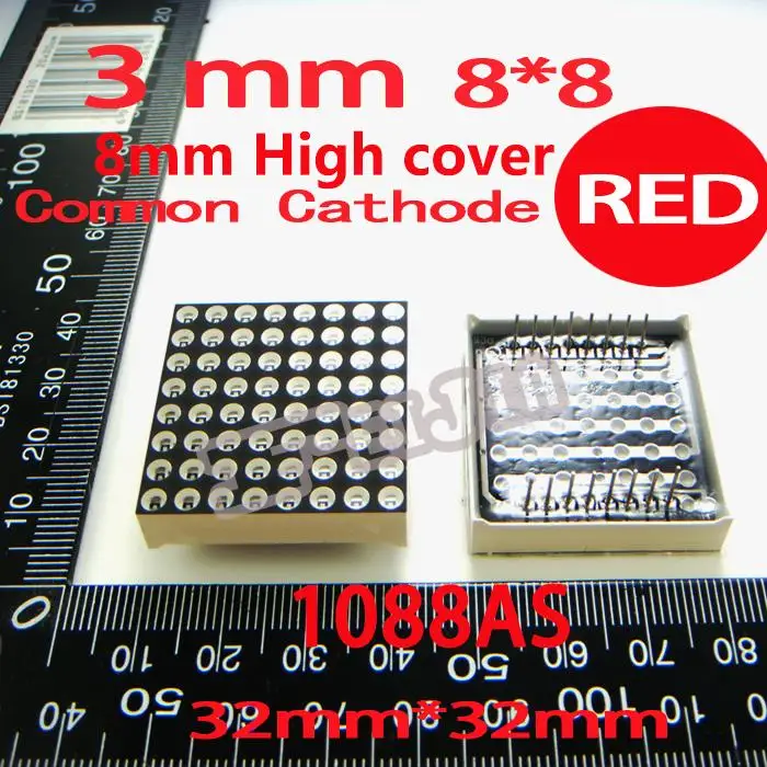 50 шт./лот 3 мм 8x8 красный 8 Высокая Крышка общий катод 32*32 светодиодная точечная