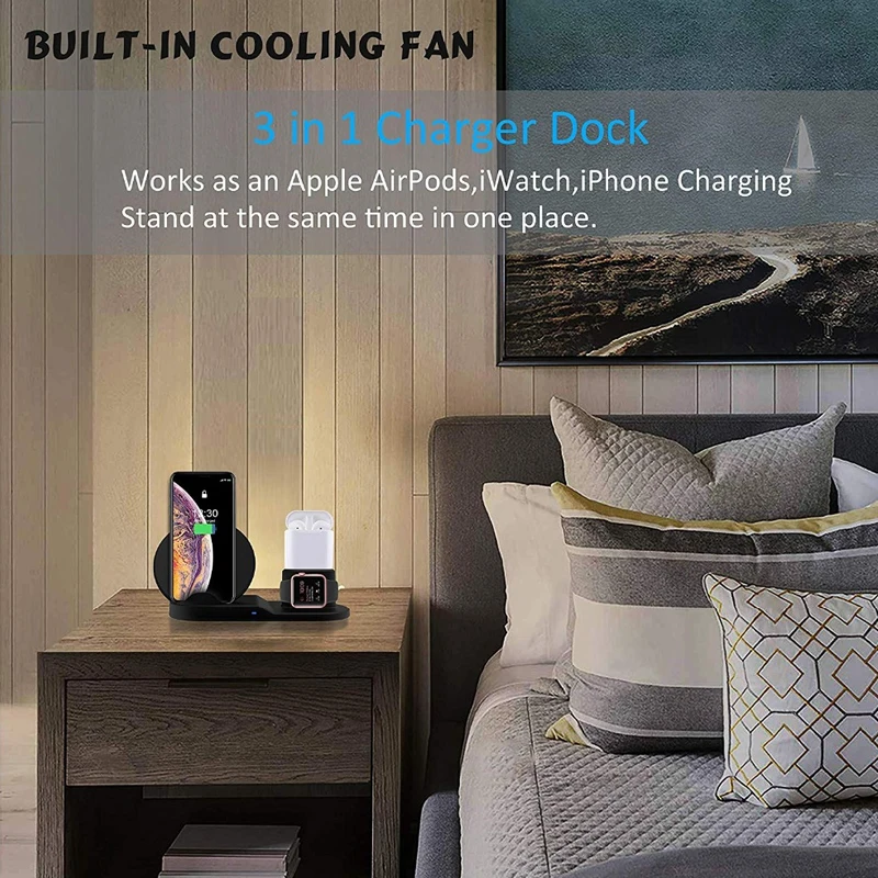 Беспроводной Зарядное устройство подставка для iPhone AirPods Apple Watch док станция
