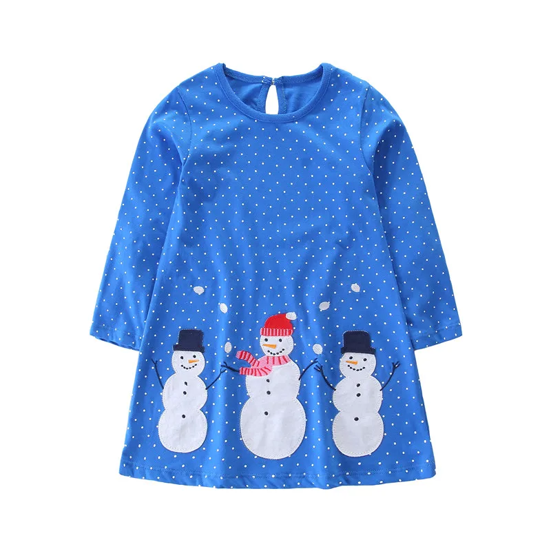 Snowman applique baby dresses girls clothes cotton polka dot multi colors long sleeve kids autumn spring children dress | Детская одежда