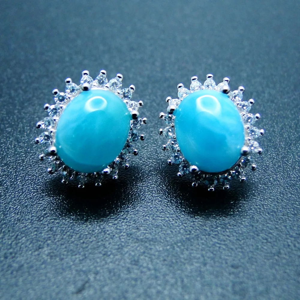 

5pcs A Lot for Wholesaler 925 Sterling Silver Stud Earrings Real Natural Larimar Earring Oval 8x10mm Larimar Women Earrings Stud