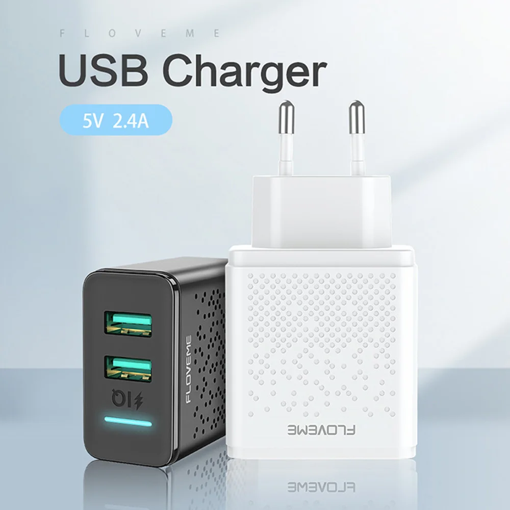 FLOVEME 2019 двойное USB быстрое зарядное устройство 5V 2.4A Быстрая зарядка настенное адаптер штепсельная вилка ЕС