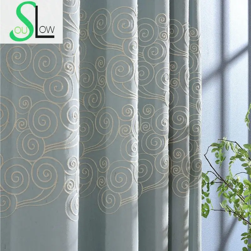 

Slow Soul Blue Champagne Shuiyunjian Embroidered Curtains For Living Room Tulle Curtain Kitchen Bedroom And Chinese Baby Window