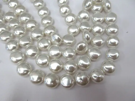 

2strands 12mm pearl jewelry beads peach red white pearl beads round disc roudel coin necklace jewelry loose beads