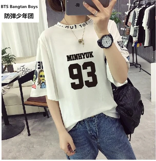 2017 NEW Kpop new idol monsta x member korean name printing short sleeve t shirt women summer kpop t-shirt | Женская одежда