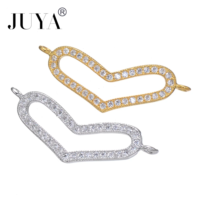 

Jewelry making supplies Heart charm connectors for jewelry making copper micro pave zircon rhinestone heart pendant accessories