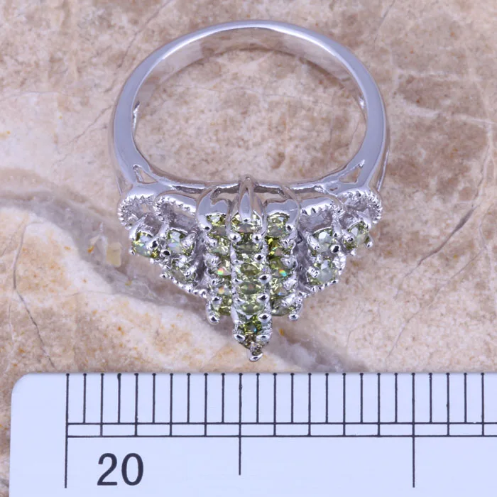 Необычные зеленые перидот посеребренные женские кольца Размер 6/7/8/9 R0998 |