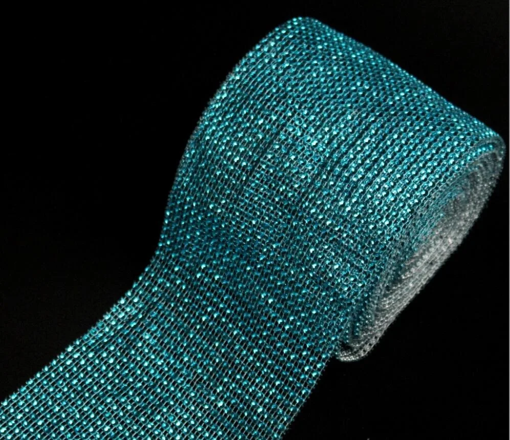 10 ярдов 24 ряда ярко голубая Гибкая Бриллиантовая сетчатая обертка отделочная