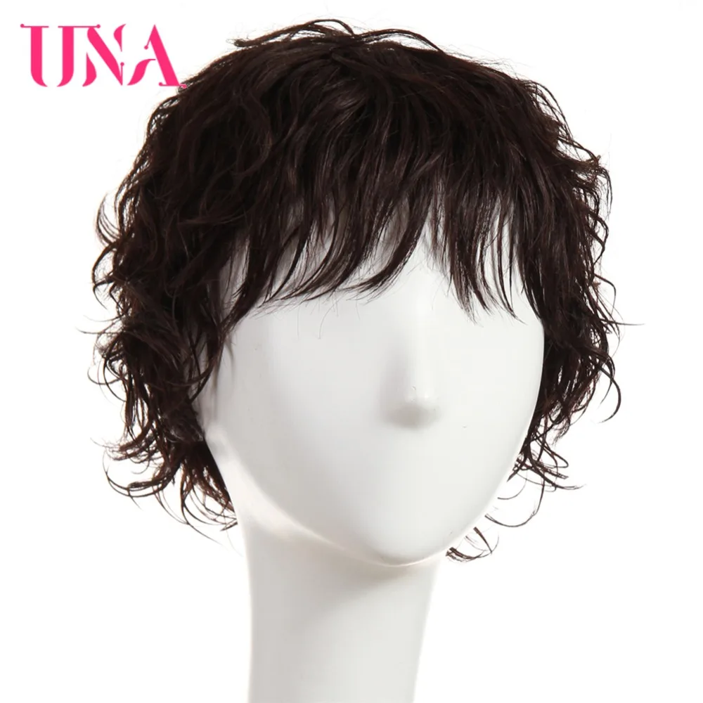 UNA Remy человеческие волосы парики 120% плотность малазийские короткие волнистые 6