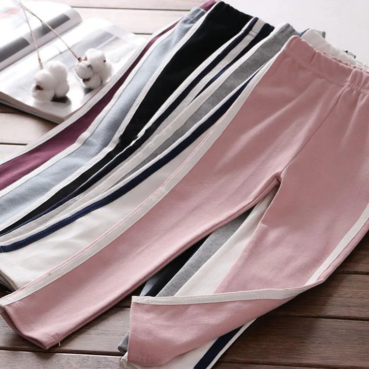 2019 новые весенние спортивные хлопковые леггинсы с полосками сбоку для девочек