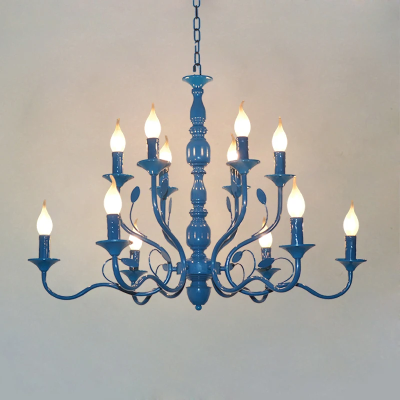 The American village living room chandelier Mediterranean style bedroom garden lamp simple European Restaurant Candle Chandelier | Лампы и