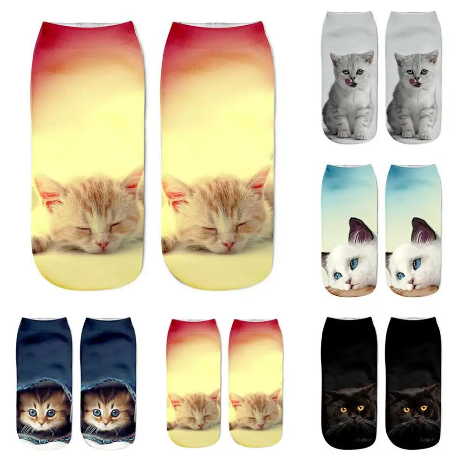 

5PCS/Set 2019 Popular fashion Funny Unisex Short Socks 3D Cat Printed Anklet Socks Casual Socks new Fashion F70