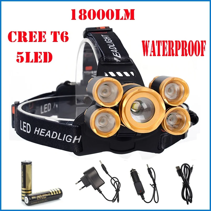 Налобный фонарь CREE T6 + 4 * XPE 18650 лм 5 светодиодов|Праздничное освещение| |