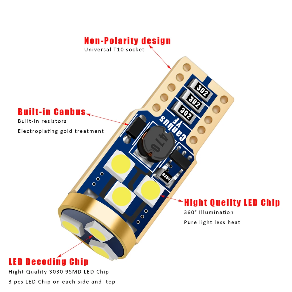 10-20 штук 9SMD светодиодный Canbus T10 W5W 3030 Обратный камера/багажник Лампы для чтения