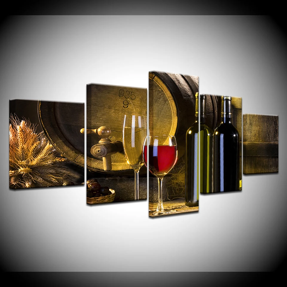 

5 Piece HD print abstract modern Poster Modular painting wall art on canvas wine food dining room home decor wall art