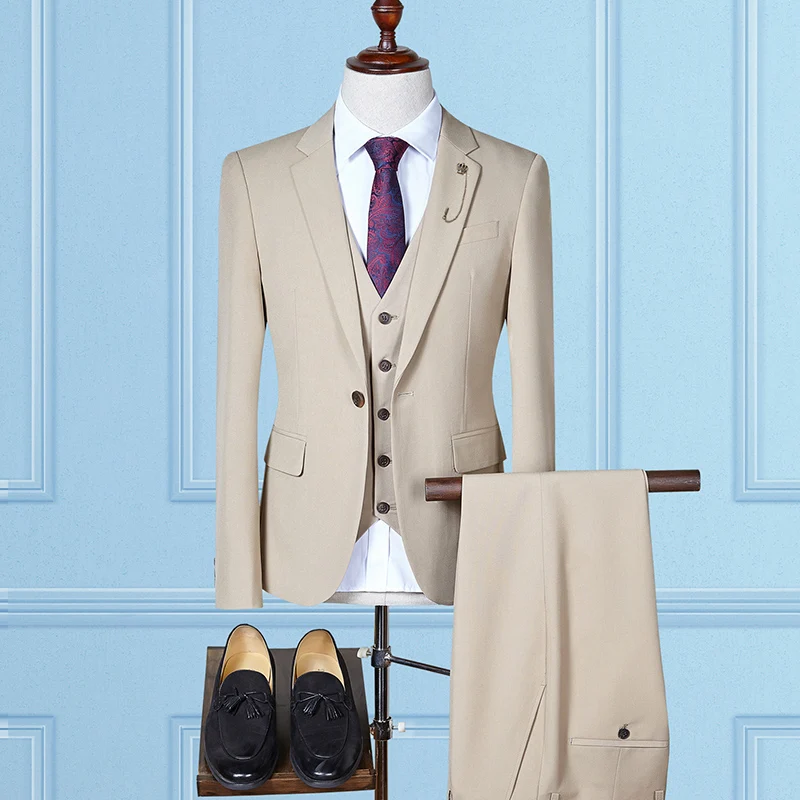 

Костюм мужской из трех предметов, смокинг для работы и работы в офисе, однотонный Свадебный, размеры до 4XL, 2019