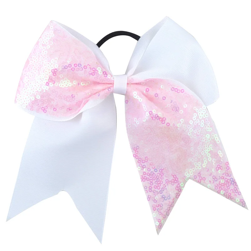 1097-27 pinkcolorful 7 дюймов Большая блестка бант для чирлидинга бант для волос Радужная эластичная лента для волос Корсажная Лента Детские аксессуары для волос для девочек - Цвет: 1097-27 pinkcolorful