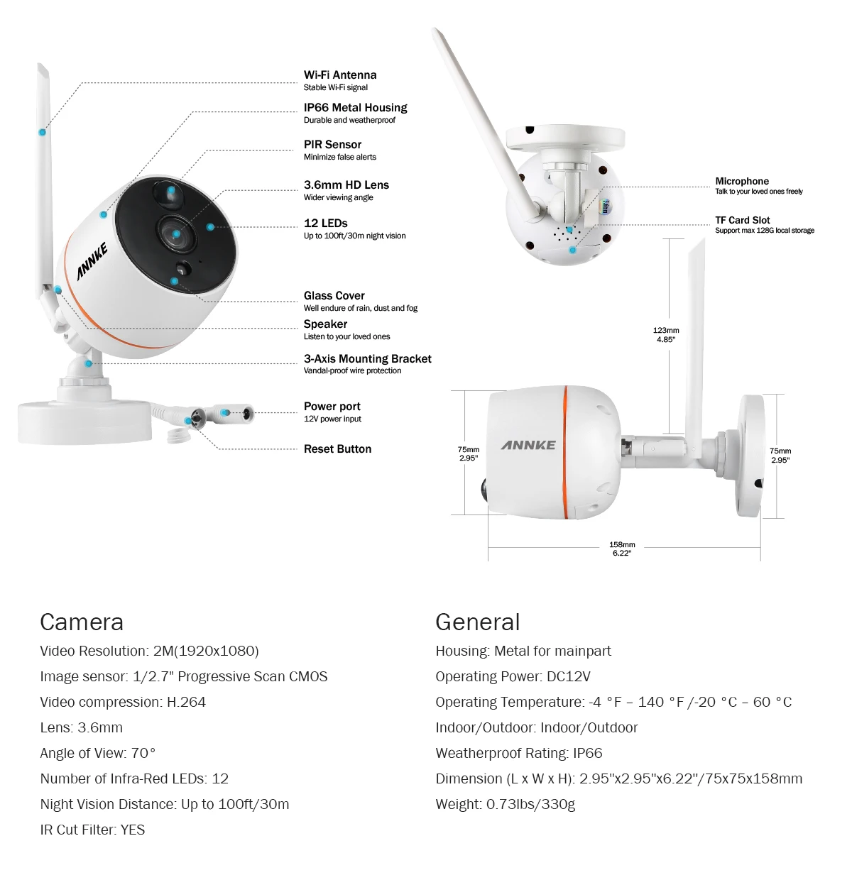 ANNKE 1080P IP сеть Wi-Fi камера безопасности IP66 водонепроницаемый Крытый Открытый 2.0MP камера наблюдения для Wi-Fi NVR CCTV системы
