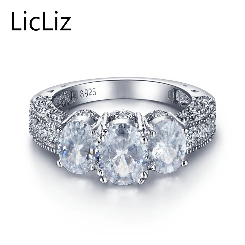 LicLiz 925 Sterling Silver Zircon Big Oval Stone Ring Women Micro Pave Cubic Eternity Rings Bang CZ Cocktail LR0489 | Украшения и