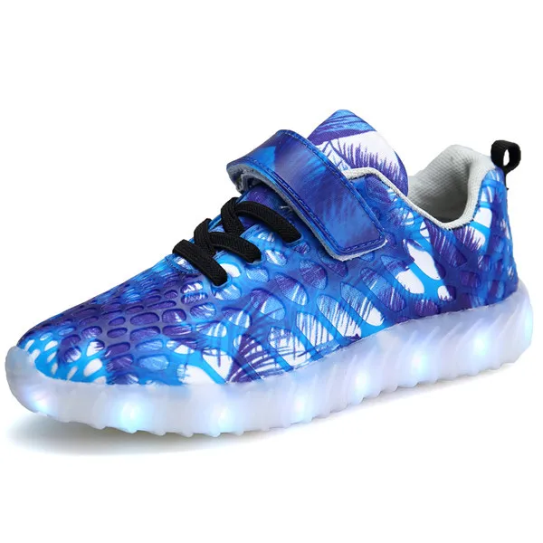 YPYUNA 28-37 USB Charger Glowing Shoes Led Children Lighting Sneaker Boys Girls illuminated Luminous white pink black | Детская одежда
