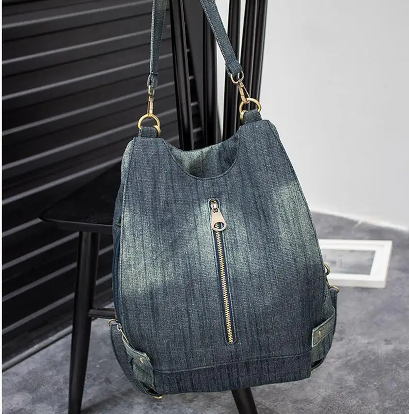 Винтажный рюкзак из потертого денима для девочек многофункциональная дорожная