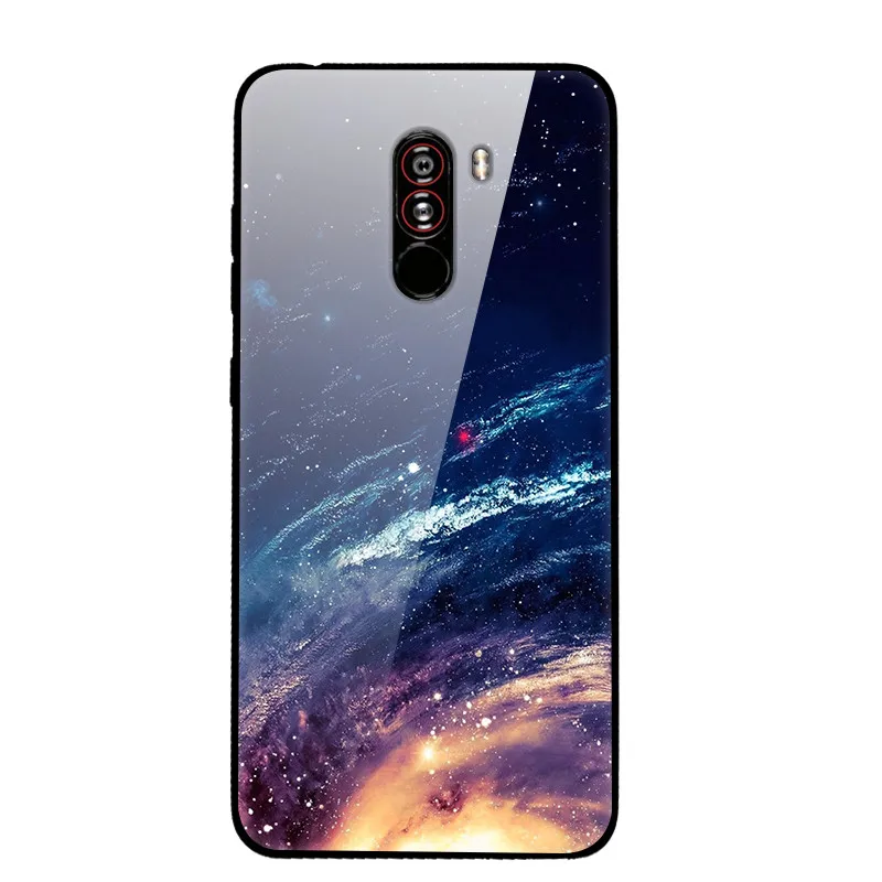 Розовый Чехол для Xiaomi Pocophone F1, закаленное жесткое заднее стекло, чехол для Xiaomi Poco F1, силиконовый мягкий бампер, чехол с принтом - Цвет: Розовый