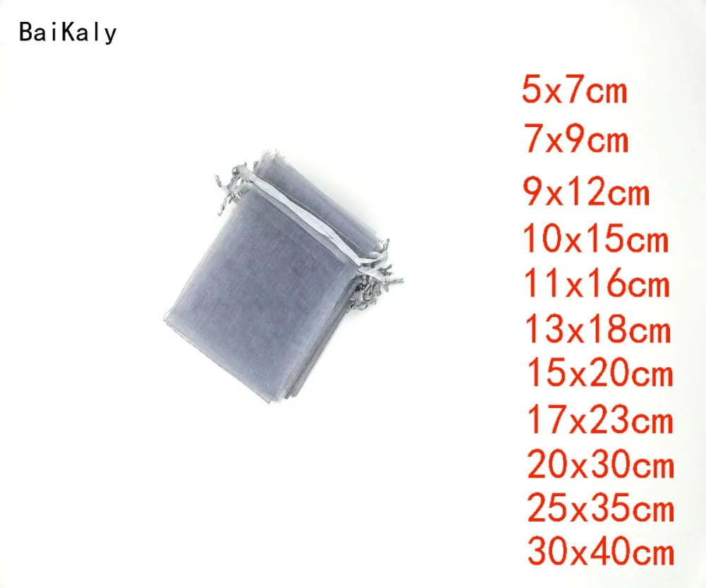 Домашние 100 шт./лот серые маленькие большие сумки из органзы для свадебной