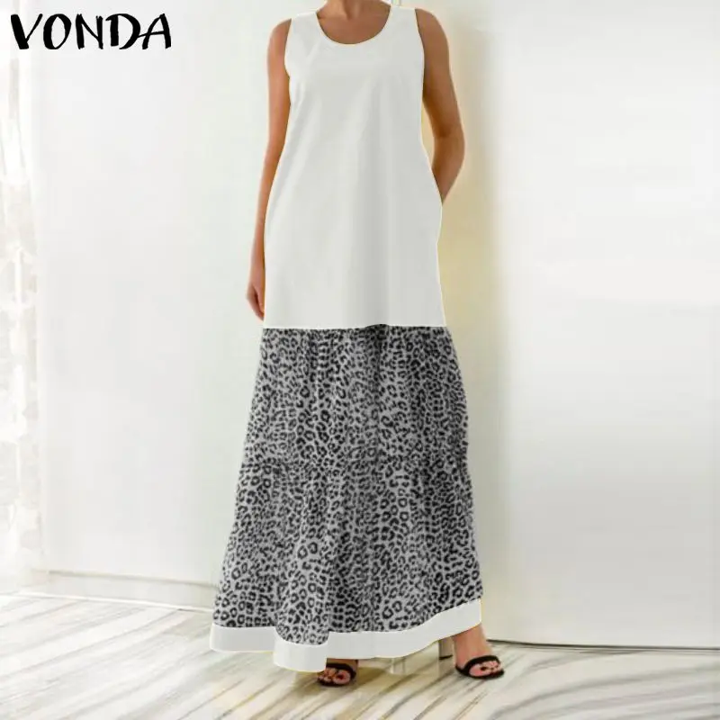 VONDA женское длинное платье макси с леопардовым принтом свободное Повседневное