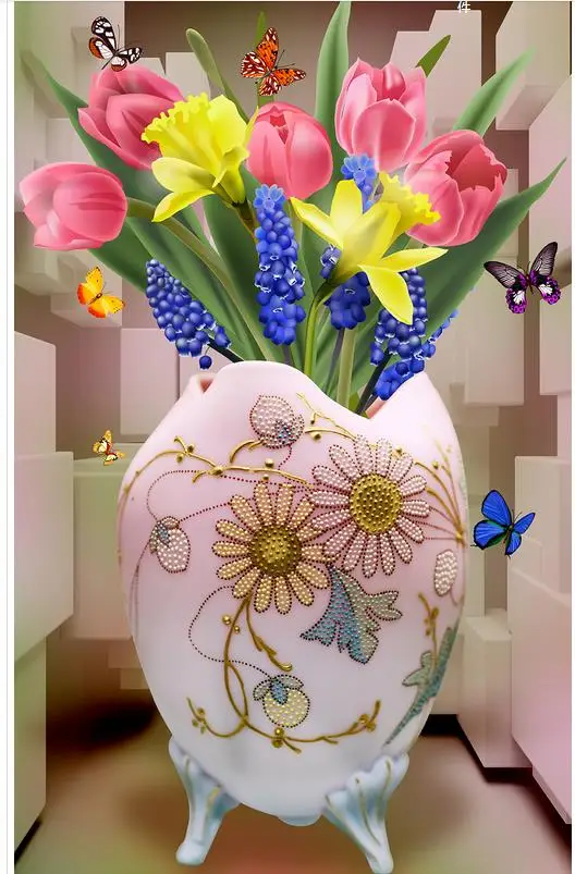 3d фрески обои для гостиной тюльпан ваза 3D входные цветок настенные | Обустройство