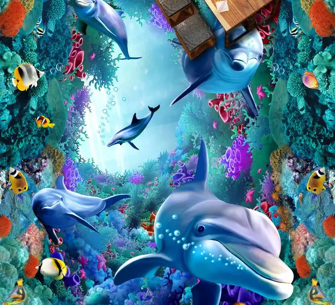 Виниловый настил Дельфин Коралл водонепроницаемые кухонные обои 3d