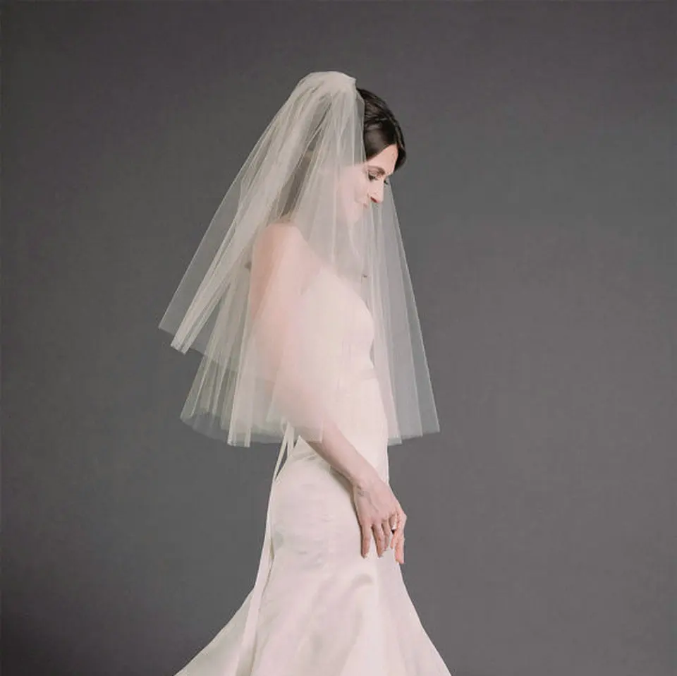 Фата свадебная женская короткая двухслойная 75 см 2020 цвета слоновой кости 0