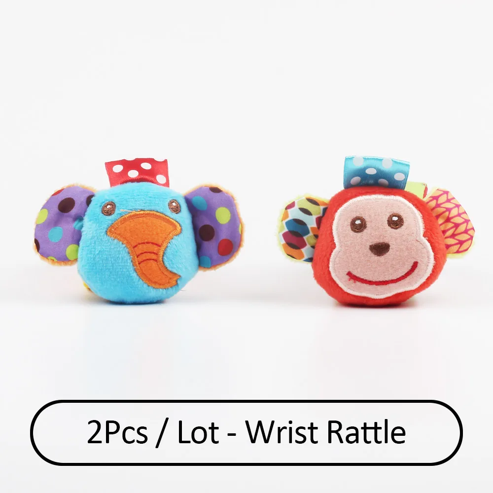 2pcs Wrist Rattles Мультяшные плюшевые носки, детские игрушки-погремушки с ремешком на запястье, носки для новорожденных детей 0-12 месяцев, носки с изображением животных, игрушка-искатель, подарок, Мягкая погремушка - Цвет: 2pcs Wrist Rattles