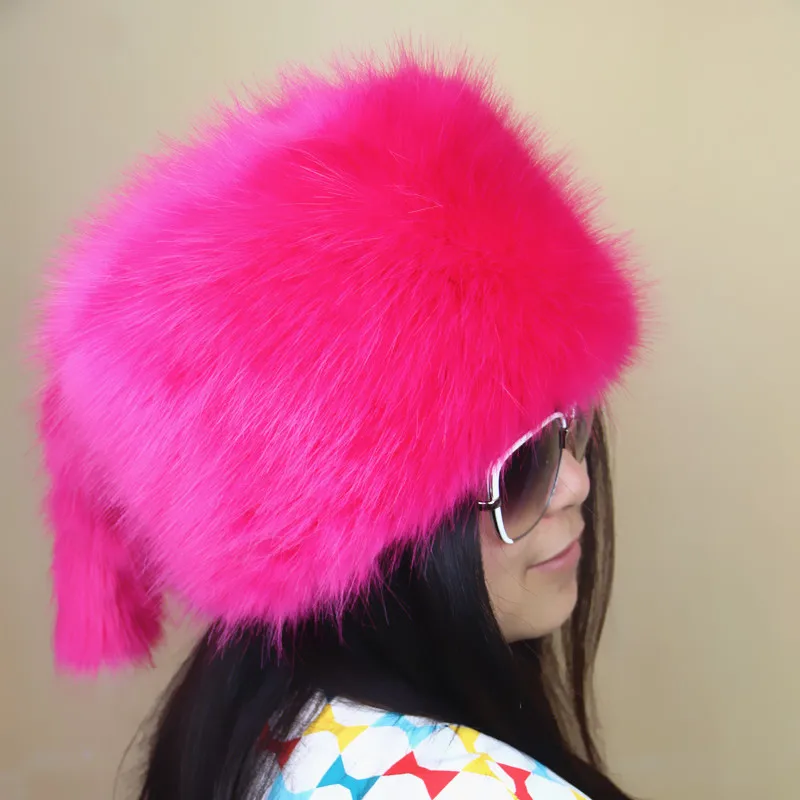 Шапка из лисьего меха плоская Женская шерстяная шапка искусственного зимняя