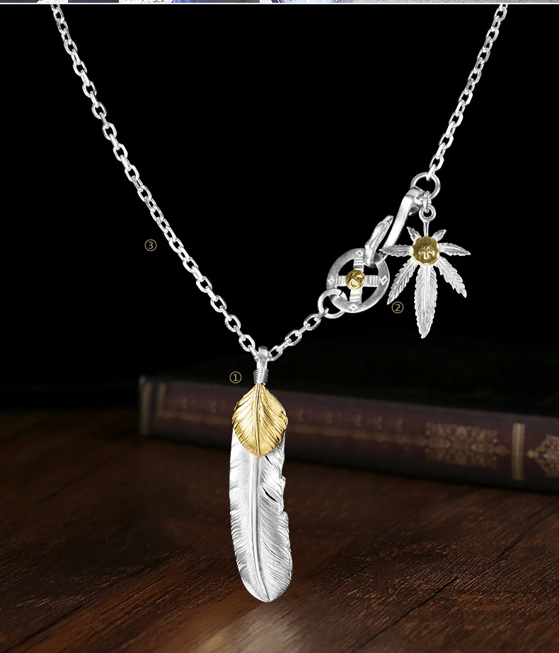Takahashi goros, ювелирное изделие, 925 пробы, серебряное ожерелье с подвеской, перо, шарм, винтажная тайская Серебряная цепочка с орлом для мужчин и женщин