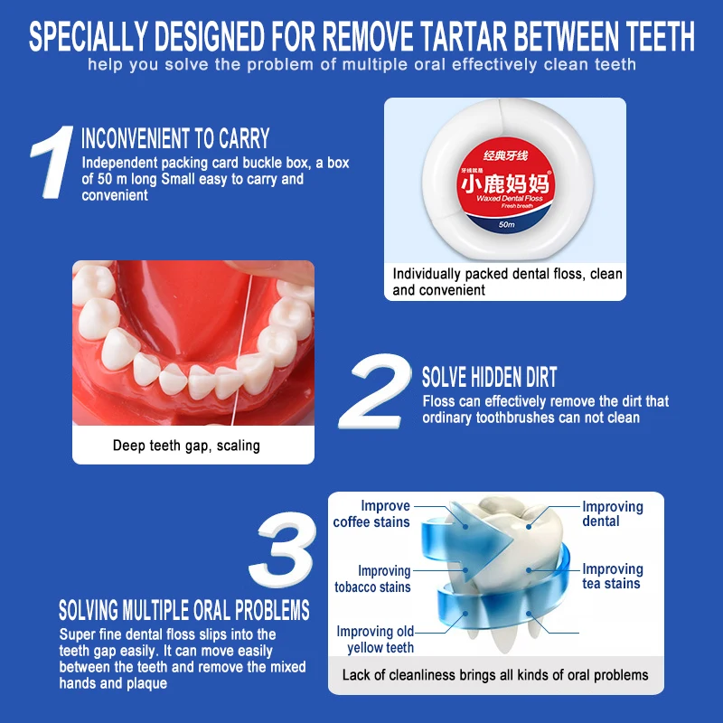 Портативная зубная нить 1 шт. 50 м уход за зубами микровоск перечной мяты очищение