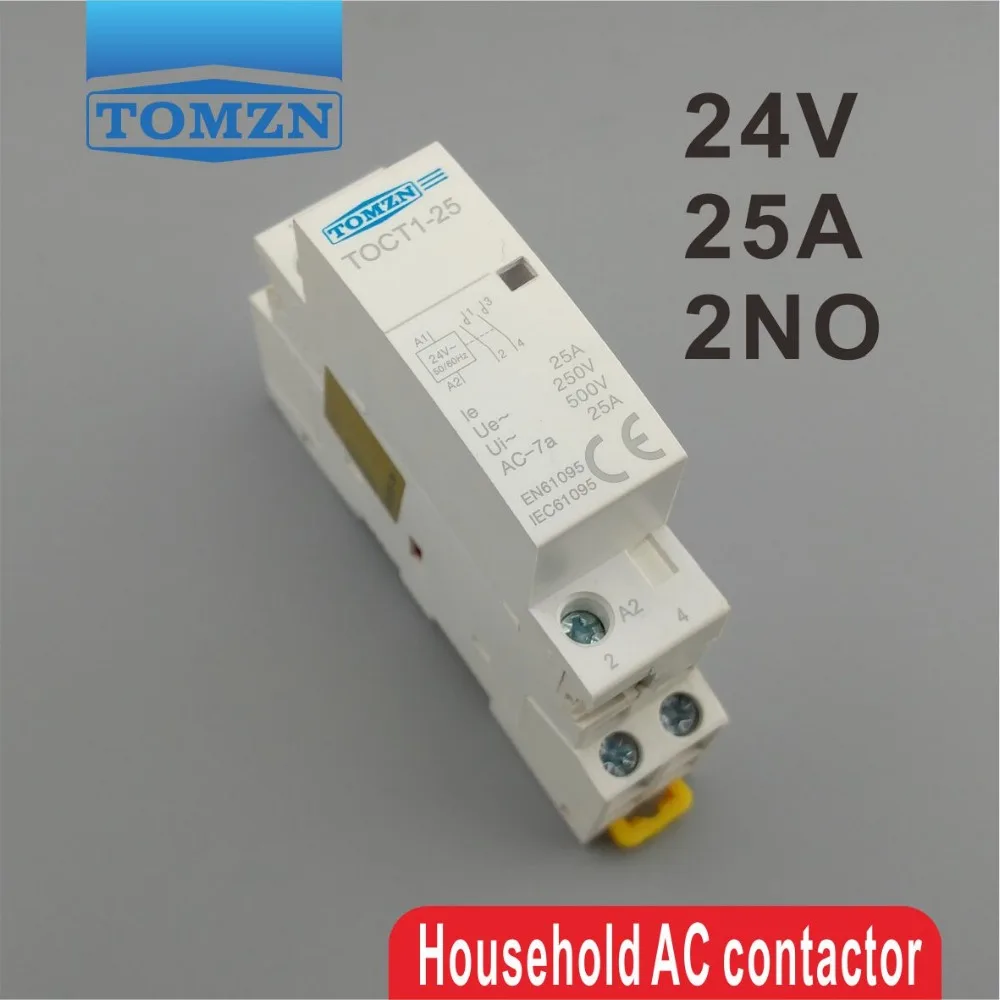 TOCT1 2P 25A 24V 50/60 Гц din-рейка бытовой ac модульный контактор 2NO или 1NO 1NC