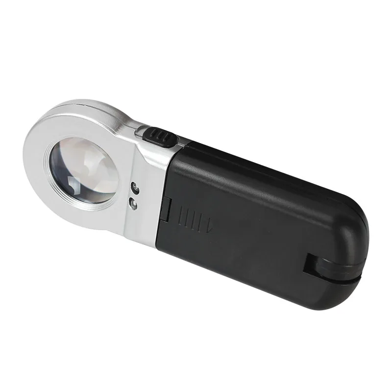 Компактная Лупа 16X с 2 светодиодами Складная ручная/стоячая лупа мощная помощь